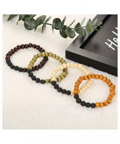 20Pcs Wooden Bead Bracelet for Women Mens Lava Rock Stone Beads Essential Oil Diffuser Beaded Bracelets Bangles Elastic Stret...