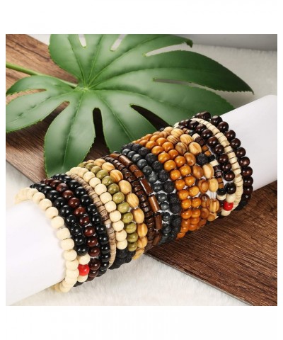 20Pcs Wooden Bead Bracelet for Women Mens Lava Rock Stone Beads Essential Oil Diffuser Beaded Bracelets Bangles Elastic Stret...