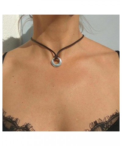 Boho Necklaces for Women Vintage Layered Leather Choker Necklace Geometric Alloy Circle Necklace Antique Bronze Leaf Pendant ...