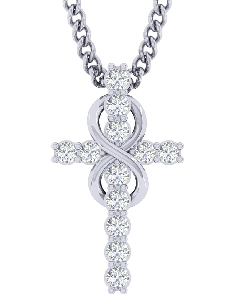 0.13 Cttw Round Cut Natural Diamond (Color: I-J,Clarity: I2-I3) | Infinity Cross Pendant Necklace With 18" Anchor Chain For W...