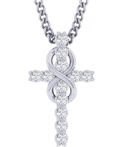 0.13 Cttw Round Cut Natural Diamond (Color: I-J,Clarity: I2-I3) | Infinity Cross Pendant Necklace With 18" Anchor Chain For W...