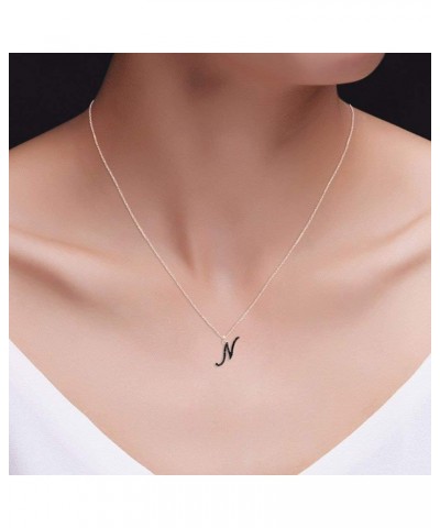 1/4 Carat Round Cut Natural Black diamond Initial Alphabet Letter Pendant Nacklace In 14K Gold Over Sterling Silver (0.25 Ctt...