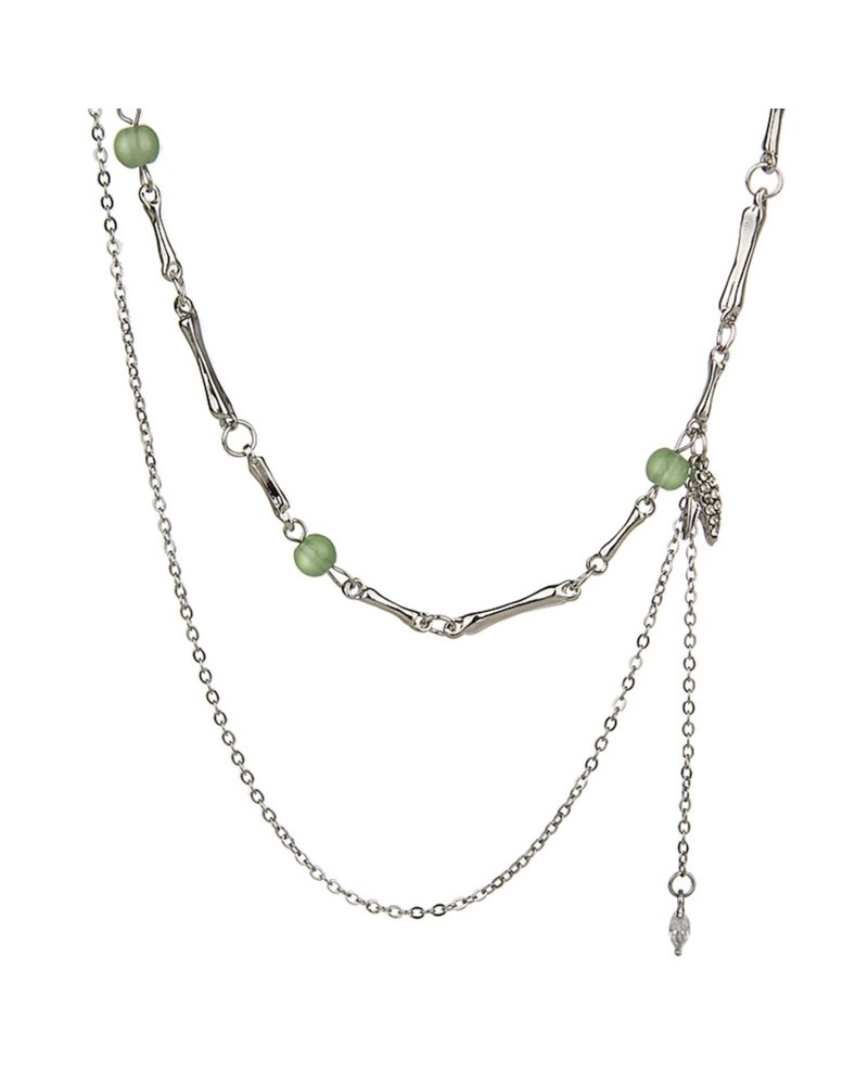 Irregular Necklace Green Beaded Double Layer Chain Vintage Fashion Versatile Women's Jewelry Gift $7.64 Necklaces