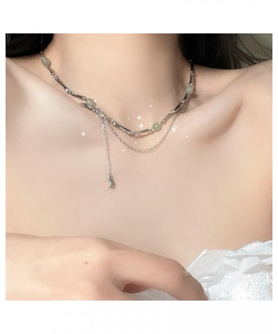 Irregular Necklace Green Beaded Double Layer Chain Vintage Fashion Versatile Women's Jewelry Gift $7.64 Necklaces