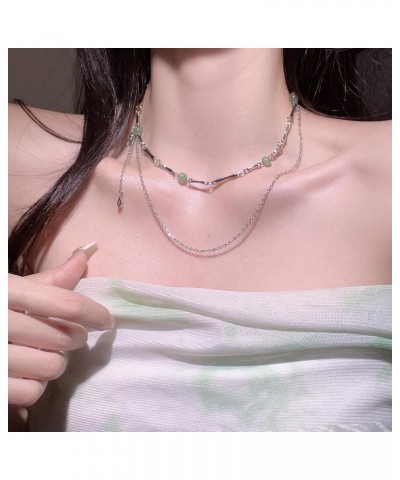 Irregular Necklace Green Beaded Double Layer Chain Vintage Fashion Versatile Women's Jewelry Gift $7.64 Necklaces