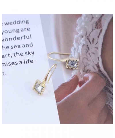 Boho Rhinestone Earrings Gold Crystal Square Studs Earrings Vintage Crystal Cz Earrings Geometric Cz Square Hook Earrings Jew...