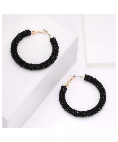 Glitter Hoop Earrings Bohemian Sparkle Resin Rhinestone Wrapped Hoop Dangle Earrings for Women Girls Black $10.43 Earrings