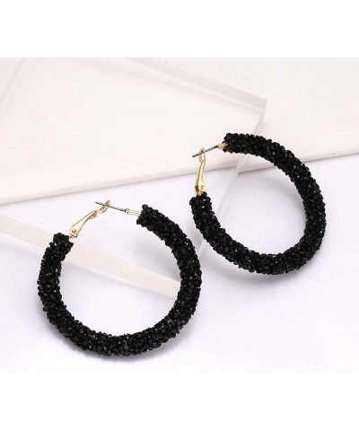 Glitter Hoop Earrings Bohemian Sparkle Resin Rhinestone Wrapped Hoop Dangle Earrings for Women Girls Black $10.43 Earrings