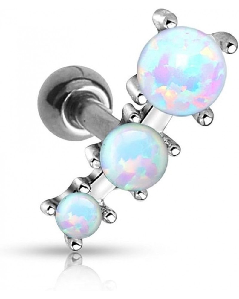 16GA Stainless Steel Triple Synthetic Opal Ball Curved Top Barbell White $7.50 Body Jewelry