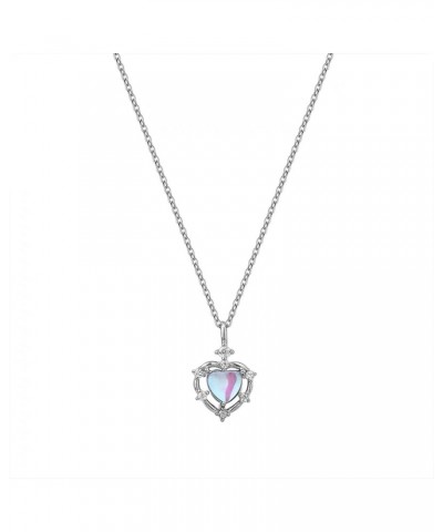 Y2k Moonstone Heart Necklace For Women Girl Sterling Silver Diamond Pendant Aesthetic Necklaces Jewelry $8.39 Necklaces