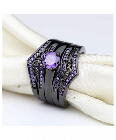 Two Rings His And Hers Couple Ring Bridal Set His Hers Women 3pc Black Gold Filled Violet Cz Man Tungsten carbide Wedding Rin...