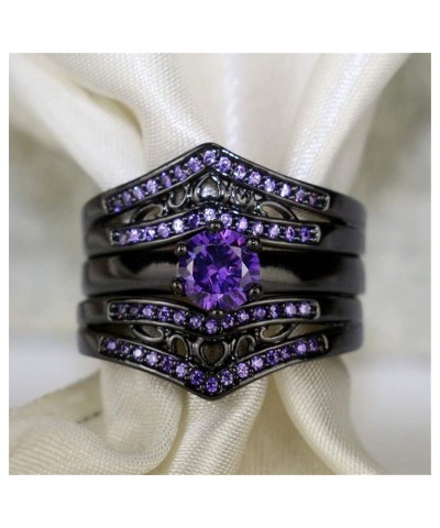 Two Rings His And Hers Couple Ring Bridal Set His Hers Women 3pc Black Gold Filled Violet Cz Man Tungsten carbide Wedding Rin...