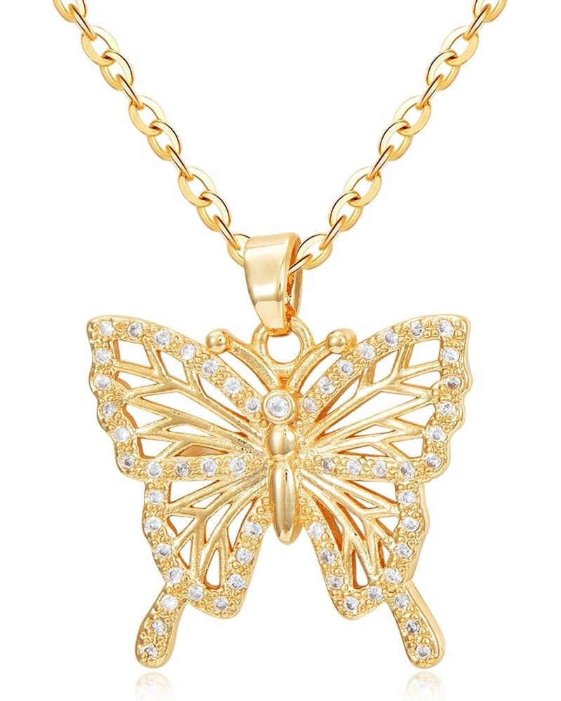 Butterfly Necklace for Women 18k Gold Plated Butterfly Crystal Pendant Trendy Butterfly Jewelry Birthday Christmas Gift for W...