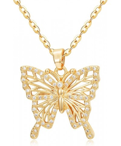 Butterfly Necklace for Women 18k Gold Plated Butterfly Crystal Pendant Trendy Butterfly Jewelry Birthday Christmas Gift for W...