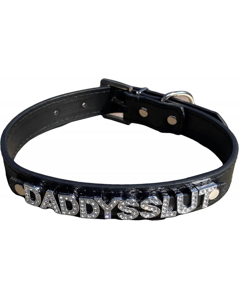 Black Vegan PU Leather Bondage Type BDSM Choker Collar Rhinestone Assorted Styles DADDYS SLUT $10.08 Others