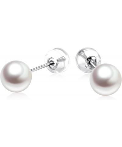 Real 18k Gold Pearl Stud Earrings for Women, Fine Jewelry for Her (7-10 MM Freshwater Cultured Pearl) 7MM Pearl (18k White Go...