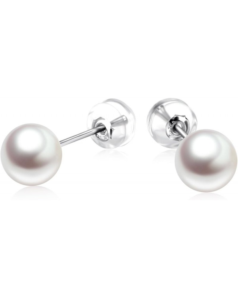 Real 18k Gold Pearl Stud Earrings for Women, Fine Jewelry for Her (7-10 MM Freshwater Cultured Pearl) 7MM Pearl (18k White Go...