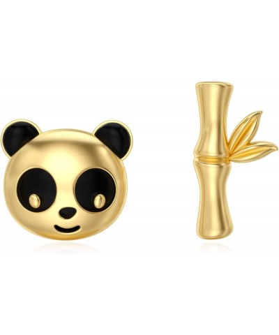 10k 14k Yellow Gold Lovely Panda Bear Stud Earrings for Women Little Girls Cute Animal Pet Earring Studs Hypoallergenic Birth...