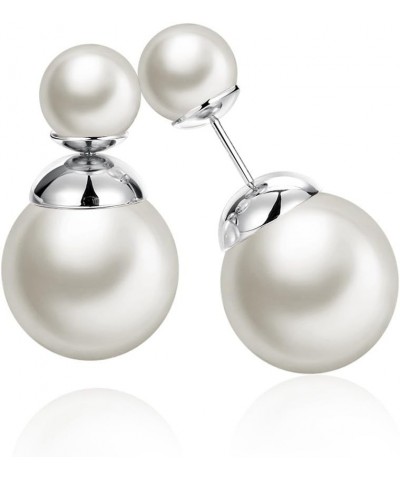 Double Sided Pearl Earrings Womens Fashion Elegant Faux Pearl Double Front Back Ball Stud Earrings white pearl-white gold $10...