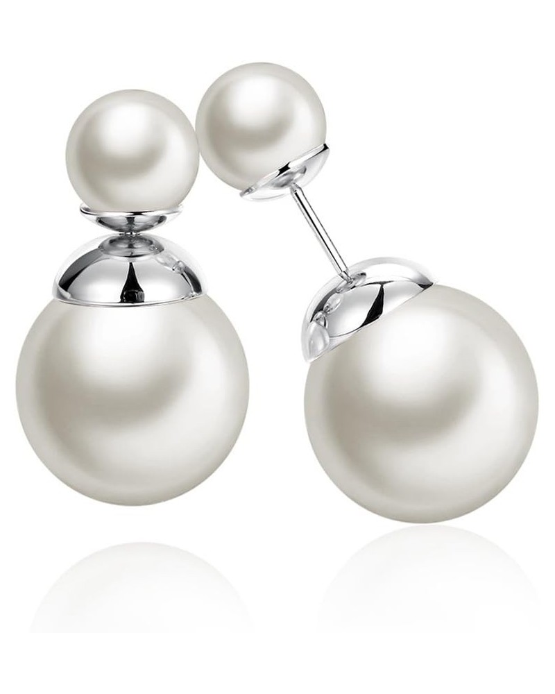 Double Sided Pearl Earrings Womens Fashion Elegant Faux Pearl Double Front Back Ball Stud Earrings white pearl-white gold $10...