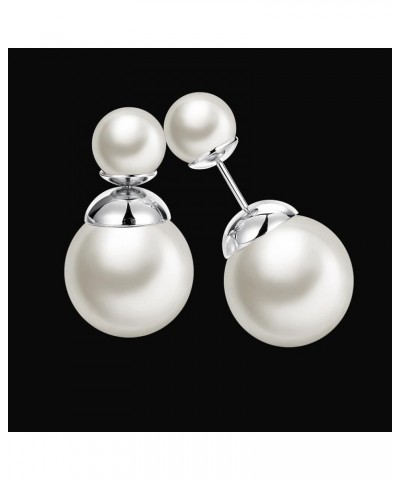 Double Sided Pearl Earrings Womens Fashion Elegant Faux Pearl Double Front Back Ball Stud Earrings white pearl-white gold $10...