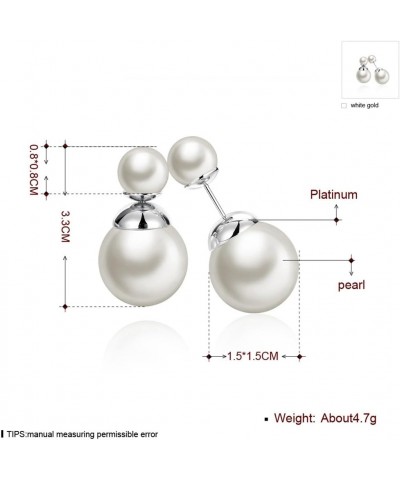 Double Sided Pearl Earrings Womens Fashion Elegant Faux Pearl Double Front Back Ball Stud Earrings white pearl-white gold $10...