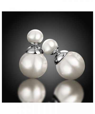 Double Sided Pearl Earrings Womens Fashion Elegant Faux Pearl Double Front Back Ball Stud Earrings white pearl-white gold $10...