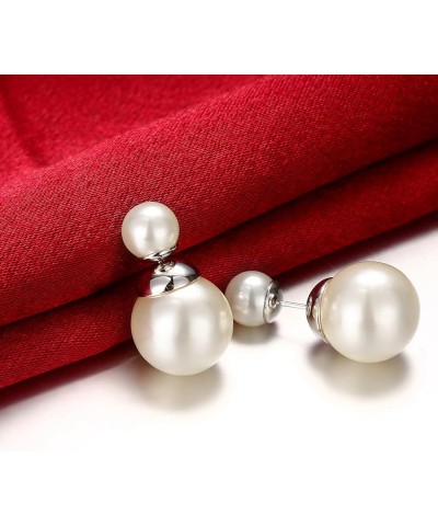 Double Sided Pearl Earrings Womens Fashion Elegant Faux Pearl Double Front Back Ball Stud Earrings white pearl-white gold $10...