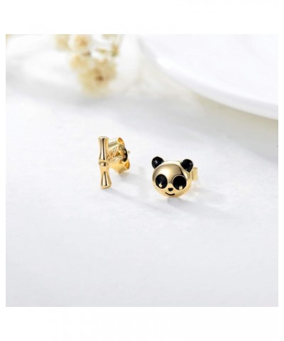 10k 14k Yellow Gold Lovely Panda Bear Stud Earrings for Women Little Girls Cute Animal Pet Earring Studs Hypoallergenic Birth...