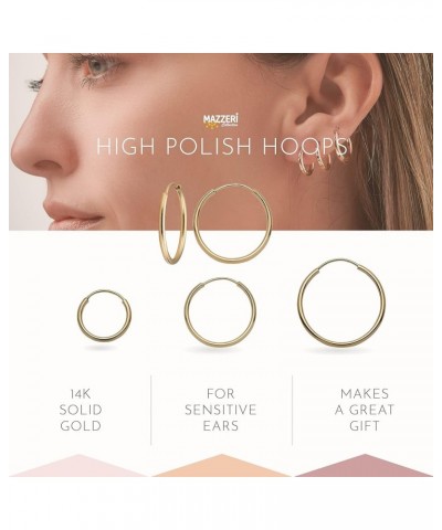 14k Solid Gold Hoop Earrings For Women, Hypoallergenic, 1-mm thin, Round Endless Closure Yellow Or White Gold Hoop Earrings 1...