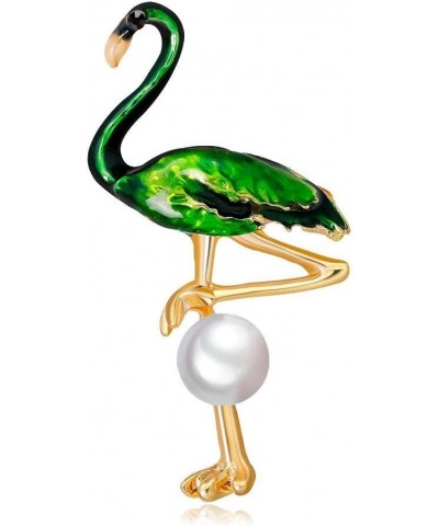 Enamel Flamingo Brooch Fashion Simulated Pearl Bird Scarf Pin Jewelry 4 Colors Green $9.29 Brooches & Pins