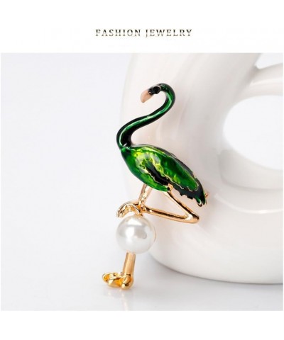 Enamel Flamingo Brooch Fashion Simulated Pearl Bird Scarf Pin Jewelry 4 Colors Green $9.29 Brooches & Pins