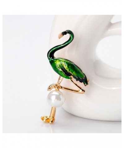 Enamel Flamingo Brooch Fashion Simulated Pearl Bird Scarf Pin Jewelry 4 Colors Green $9.29 Brooches & Pins