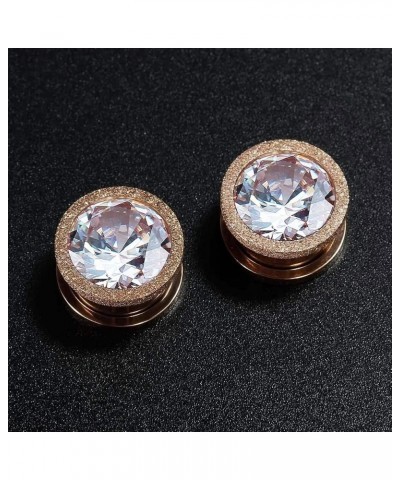 Rose Gold Stainless Steel Screw Big Cubic Zirconia Ear Gauges Plugs Tunnels Expander Body Piercing Gauge-5/8"(16mm) $8.84 Bod...