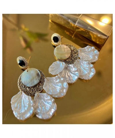 Fairy Dangle Earrings For Women White Acrylic Flower Shell Drop Earring 14k Gold Chandelier Jewlery For Holidays Double Pierc...