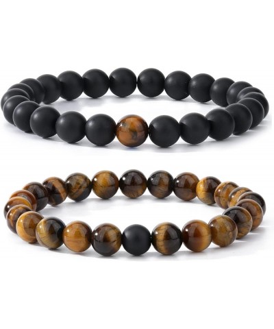 Mens Beaded Bracelets Couples Matching Bracelet Set Matte Lava Rock Beads for Women Stone Jewelry Tigey Eye-Matte $11.20 Brac...