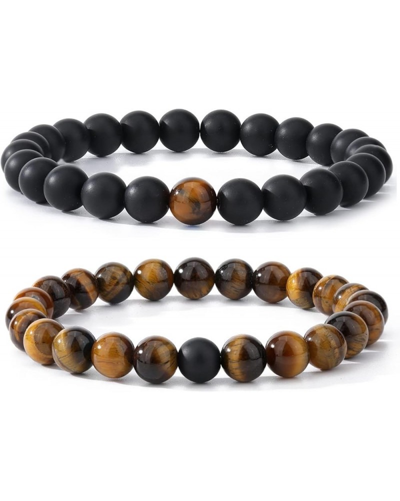 Mens Beaded Bracelets Couples Matching Bracelet Set Matte Lava Rock Beads for Women Stone Jewelry Tigey Eye-Matte $11.20 Brac...