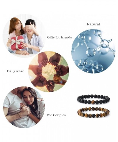 Mens Beaded Bracelets Couples Matching Bracelet Set Matte Lava Rock Beads for Women Stone Jewelry Tigey Eye-Matte $11.20 Brac...