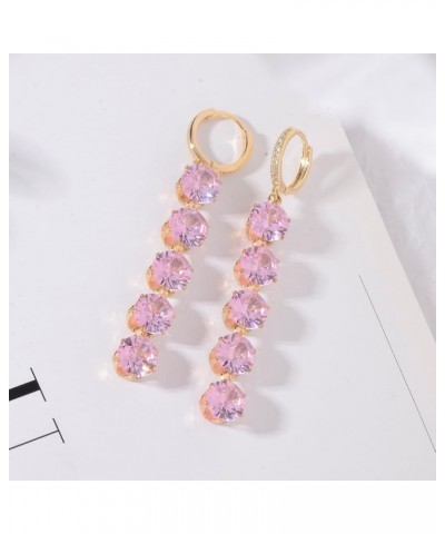 Women's Elegant Wedding Bridal Crystal Teardrop Chandelier Dangle Huggie Earrings - Women's Plated Gold Luxurious Round Cubic...