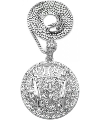 Hip Hop Jewelry Gold Silver Plated 4KT Pendant & 18" 20" 24" Cuban/Rope/Box Brass Chain Necklace 24" BOX CHAIN SILVER $14.99 ...