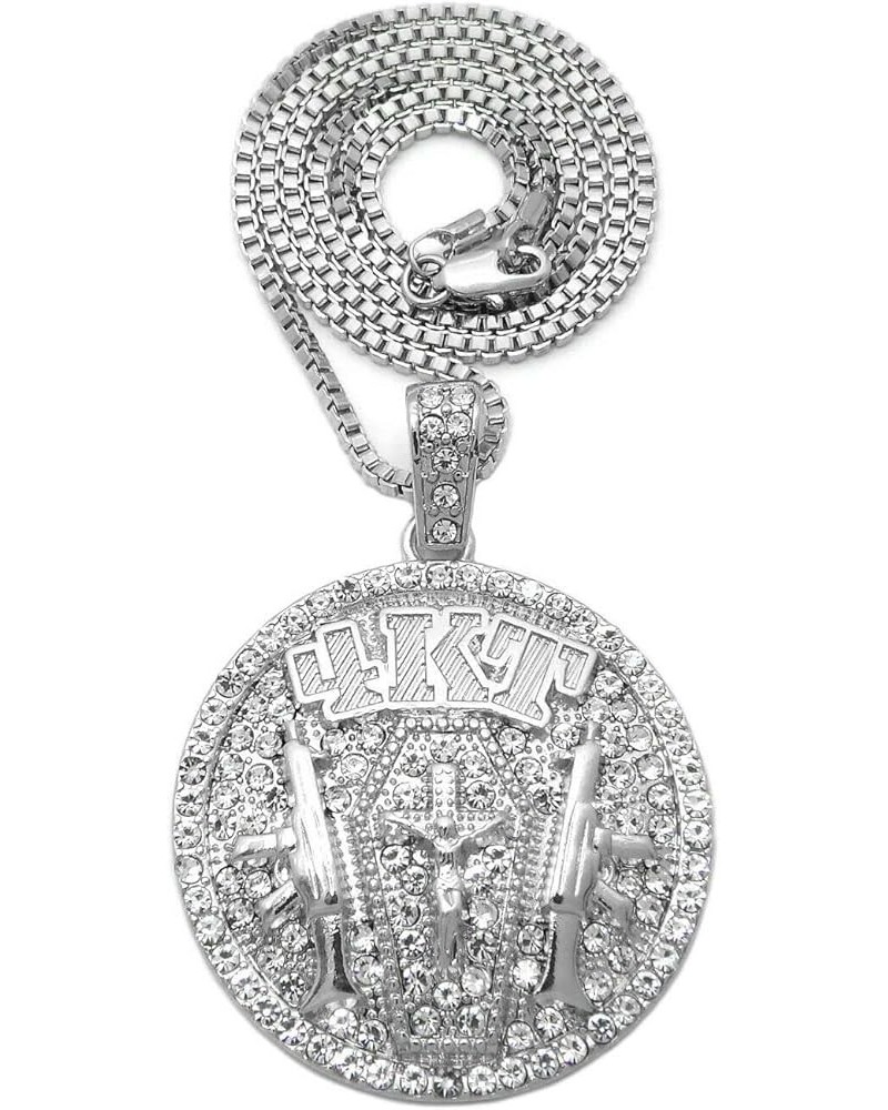 Hip Hop Jewelry Gold Silver Plated 4KT Pendant & 18" 20" 24" Cuban/Rope/Box Brass Chain Necklace 24" BOX CHAIN SILVER $14.99 ...