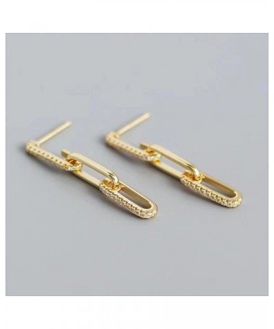 14K Gold Plated S925 Sterling Silver Post Drop Dangle Earrings for Women Girls,Cubic Zirconia Paperclip Link Chain Earrings f...