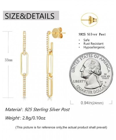 14K Gold Plated S925 Sterling Silver Post Drop Dangle Earrings for Women Girls,Cubic Zirconia Paperclip Link Chain Earrings f...