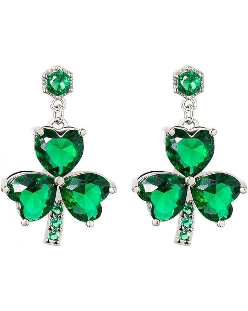 St Patricks Day Irish Shamrock Shape Wooden Dangle Earrings Green Leaf Alloy Earrings for Women Girls Jewelry Diamond $8.69 E...