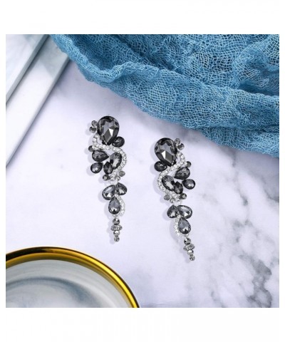 Women's Bohemian Boho Crystal Wedding Bridal Multiple Teardrop Chandelier Long Dangle Earrings 03-Grey Silver-Tone $11.00 Ear...