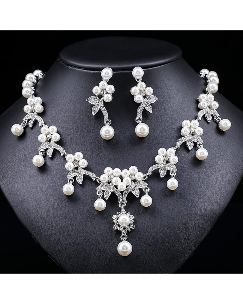 Exquisite Pearl Jewelry Set, 2 Piece Diamond Necklace Earrings Set for Wedding , 925 Zircon Earrings Necklace Jewelry Set wit...