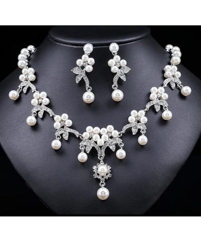 Exquisite Pearl Jewelry Set, 2 Piece Diamond Necklace Earrings Set for Wedding , 925 Zircon Earrings Necklace Jewelry Set wit...