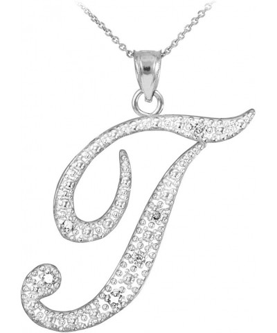 .925 Sterling Silver Cubic Zirconia Dangling Cursive Initial A-Z Charm 4/5" Pendant Necklace - Choice of Letter & Chain Lengt...