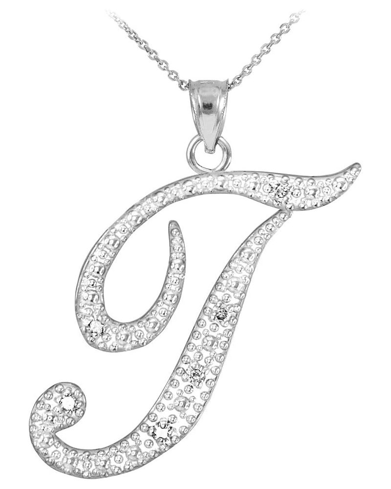 .925 Sterling Silver Cubic Zirconia Dangling Cursive Initial A-Z Charm 4/5" Pendant Necklace - Choice of Letter & Chain Lengt...