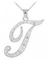 .925 Sterling Silver Cubic Zirconia Dangling Cursive Initial A-Z Charm 4/5" Pendant Necklace - Choice of Letter & Chain Lengt...